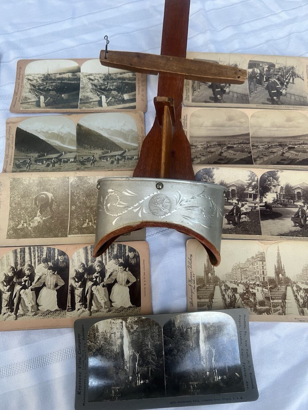 Antique Wood Stereoscope Viewer w22 Keystone Underwood Stereoview Cards Military